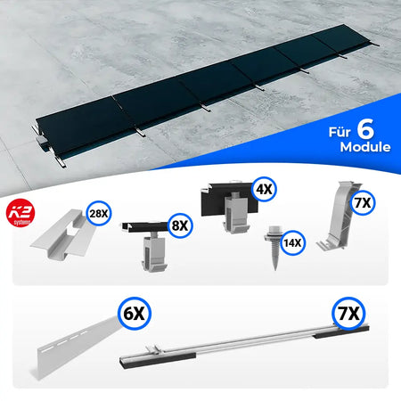 K2 Systems S-Dome Flachdach Montageset für 6 Solarmodule – aerodynamisches PV-Montagesystem für Flachdächer ohne Dachdurchdringung