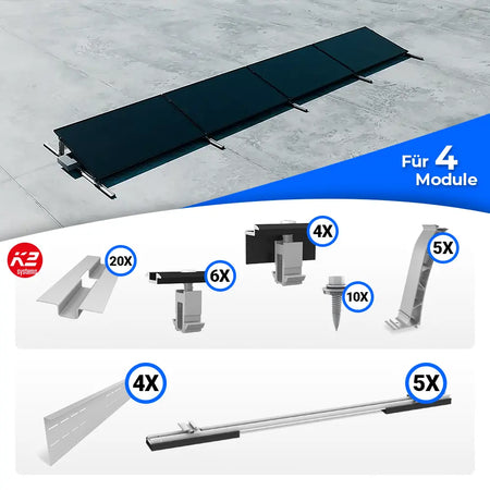 K2 Systems S-Dome Montageset für 4 Module – Flachdach-PV-Unterkonstruktion