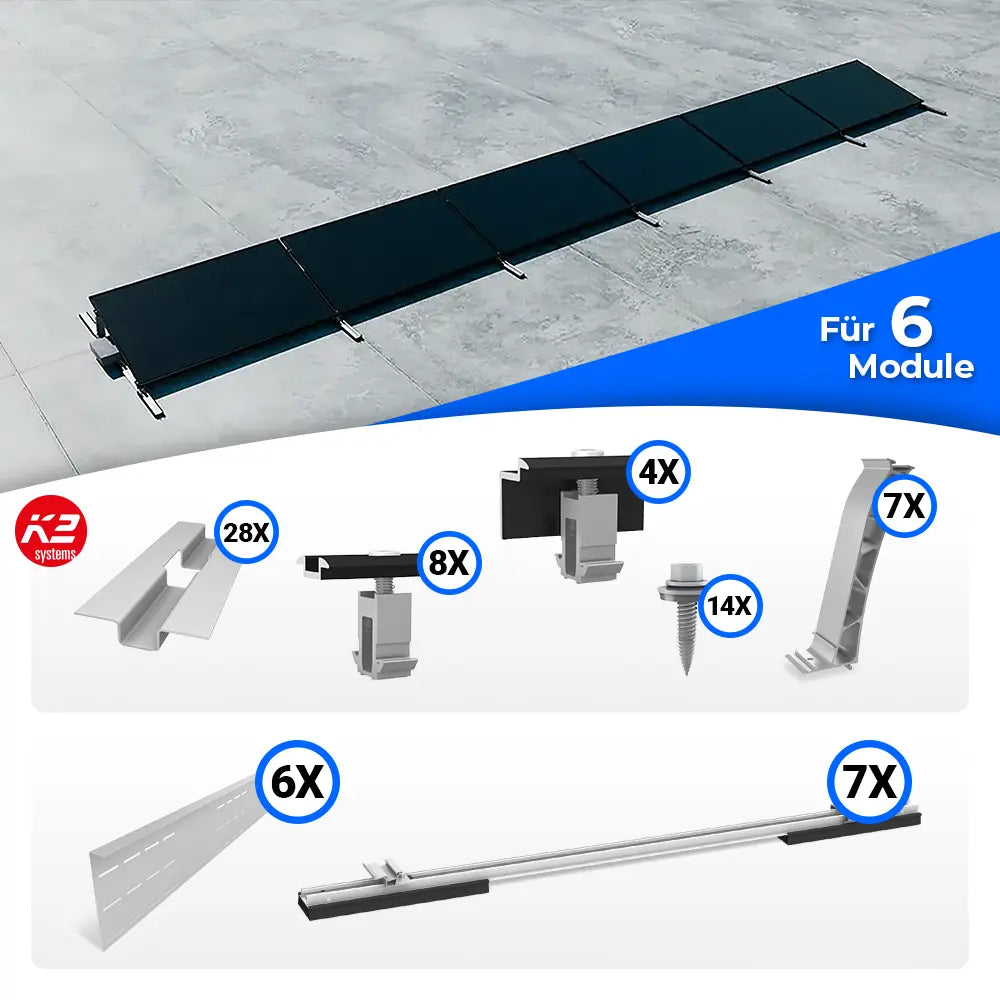 K2 Systems S-Dome Montageset für 6 Module – Flachdach-PV-Unterkonstruktion