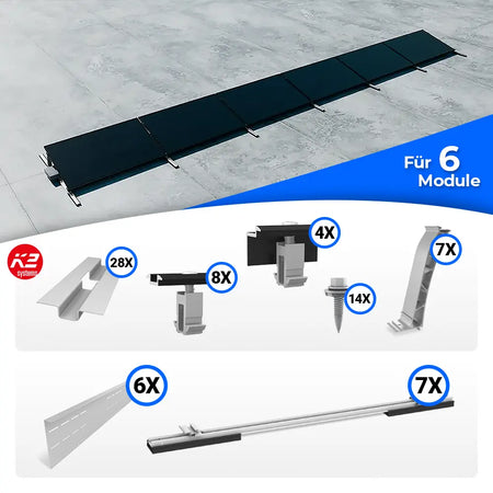 K2 Systems S-Dome Montageset für 6 Module – Flachdach-PV-Unterkonstruktion