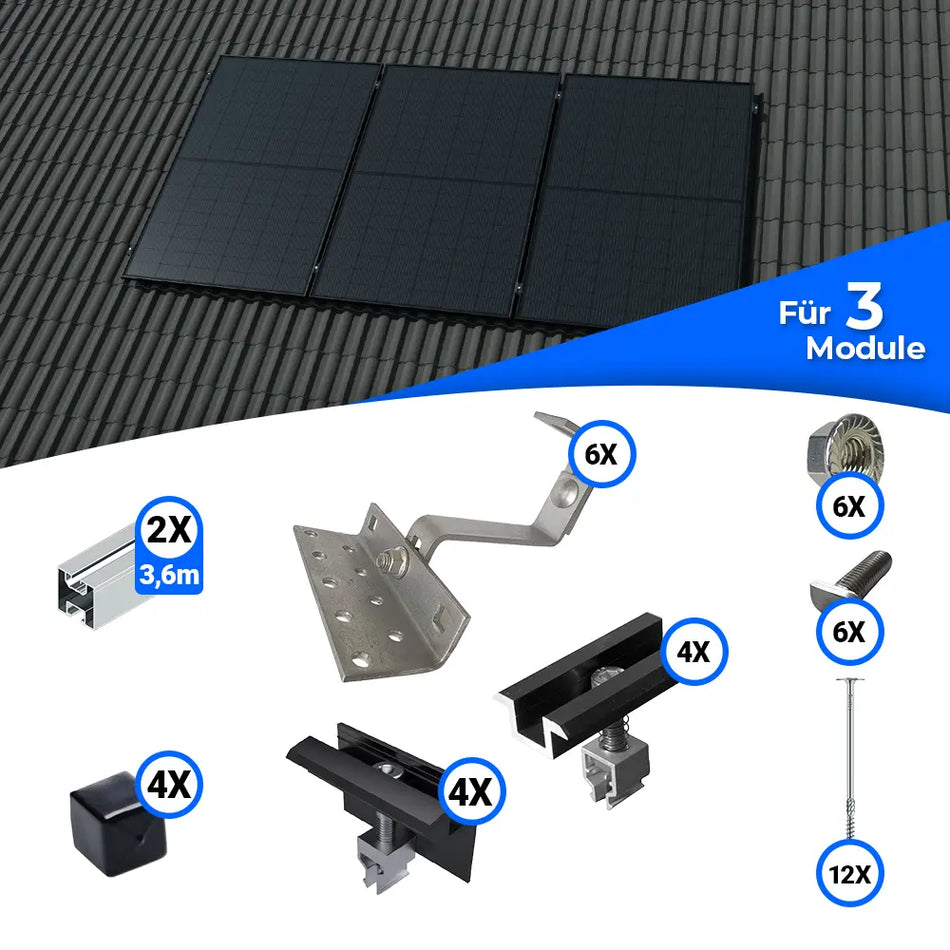 Standard Schrägdach Montageset für 3 Solarmodule