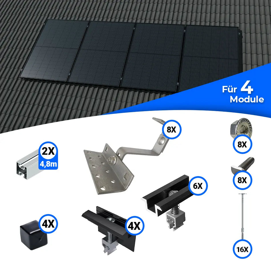 Standard Schrägdach Montageset für 4 Solarmodule