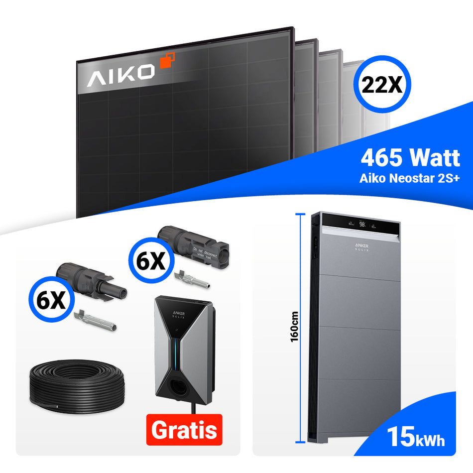 PV Komplettset 10 kWp – 22x AIKO 465W Full Black & Anker SOLIX X1-H10K-T mit Speicheroption