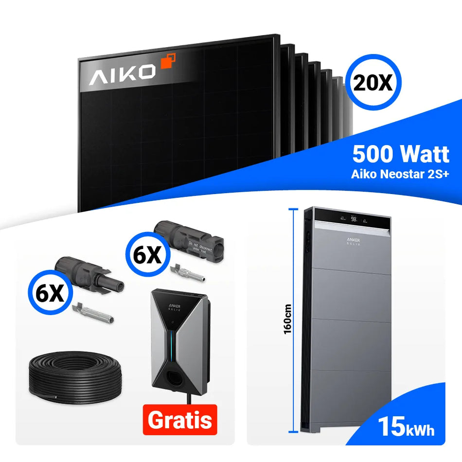 PV Komplettset 10 kWp mit 20x AIKO 500W Full Black und Anker SOLIX X1-H10K-T kaufen