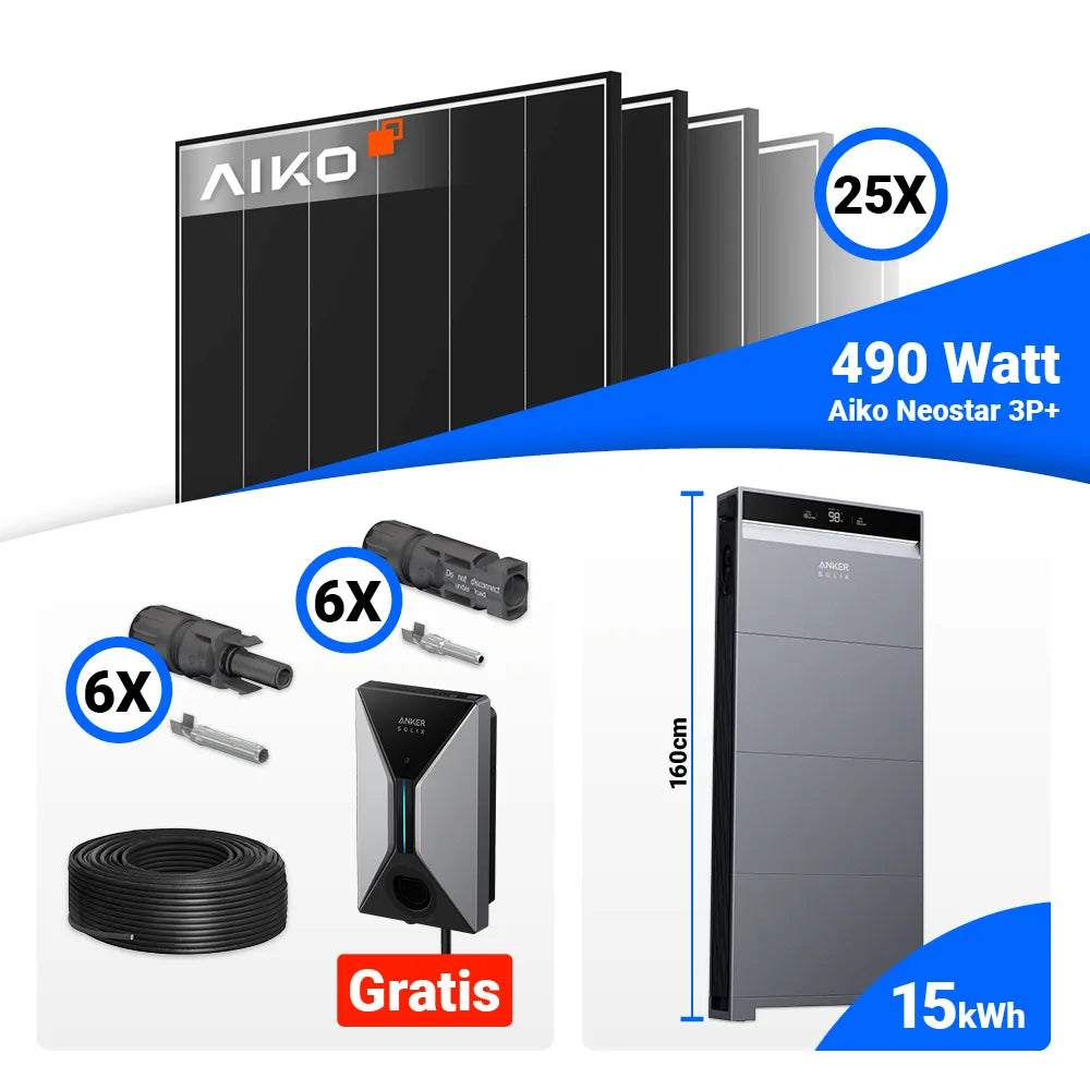 PV Komplettset 12 kWp mit 25x AIKO 490W Black Frame und Anker X1-H12K-T kaufen