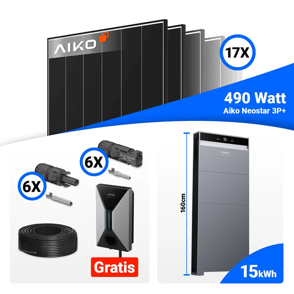 PV Komplettset 8 kWp mit 17x AIKO 490W Black Frame und Anker X1-H8K-T kaufen