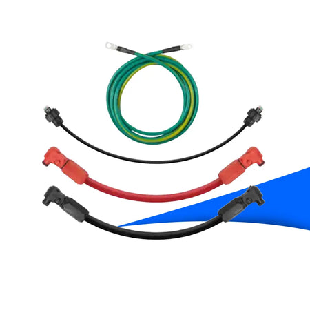SolarEdge Kabelsatz IAC-RBAT-5KCBAT-01 – Set aus farblich codierten Anschlusskabeln (grün-gelb, schwarz, rot) mit vormontierten Steckverbindern zur Verbindung mehrerer 48V-Batteriemodule innerhalb eines SolarEdge Home Batterieturms.