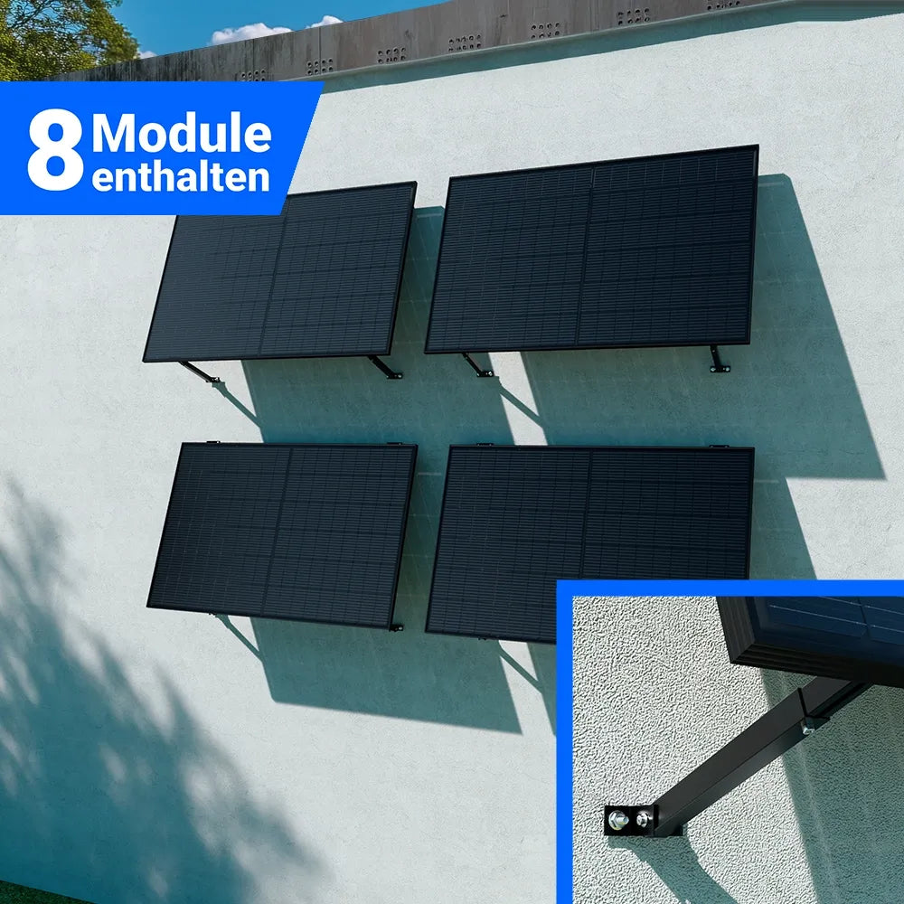 Solaranlage 8 Module zur Wandmontage – Photovoltaik Komplettpaket mit Befestigungssystem und Speicheroption – kaufen bei SH24.